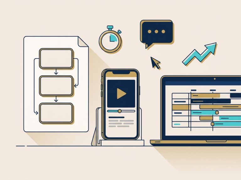 Storyboard, smartphone et timeline de montage illustrant un script vidéo publicitaire